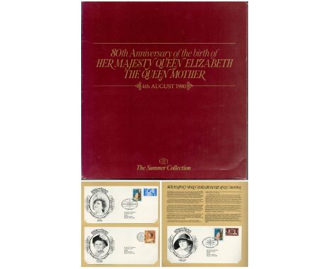 FDC The Summer Collection, Celebrating 80th Anniversary of the birth of Her Majesty Queen Elizabeth The Queen Mother. A large