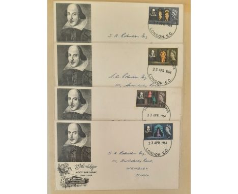 Vintage FDC collection 40+ covers all with stamps and post marks. Subjects include William Shakespeare 400th Birthday, Ralph 