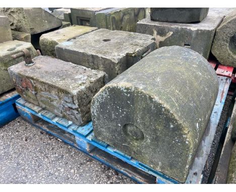 X3 Large pieces of stoneware from gate post, largest piece measures 63 w x 58 d x 26cm h