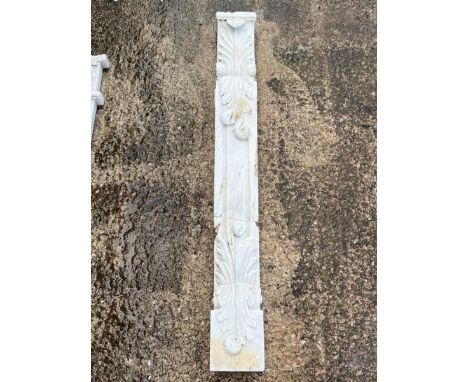 A white marble art nouveau style fireplace support, damaged, 115cm h x 14cm w