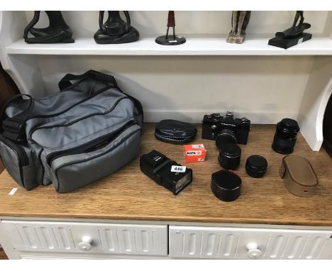 A Praktica camera and accessories