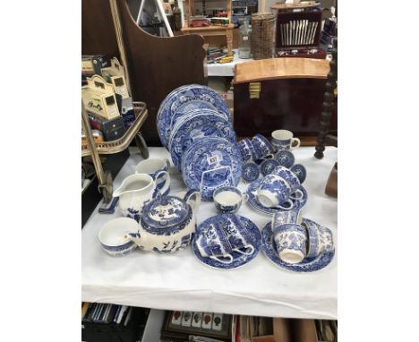 A good lot of Spode plates &amp; other blue &amp; white