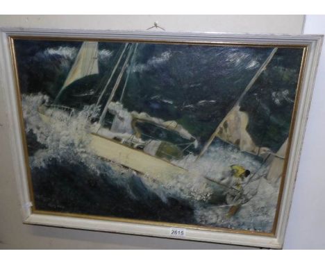 An oil on board seascape.