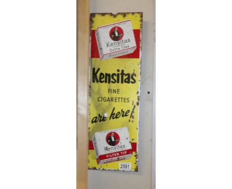 An enamel sign for Kensitas cigarettes (approximately 6.75" x 20").