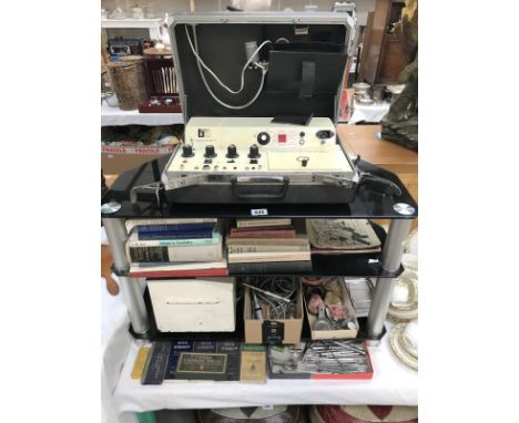 A large quantity of vintage dentist dentistry equipment including books (4 shelves)