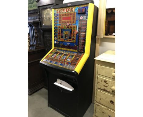 A Club Pharaoh fruit machine by Reflex Gaming Ltd., with instruction book, power cable and key for coin compartment.