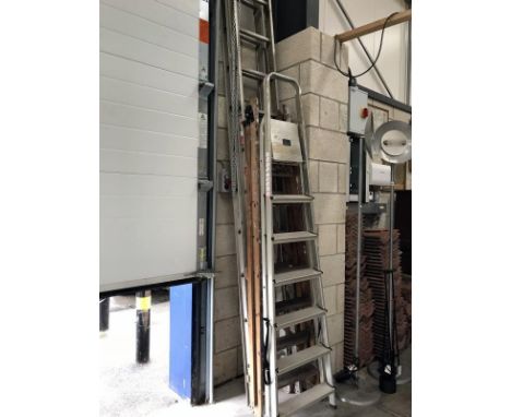 2 step ladders and a double extending ladder