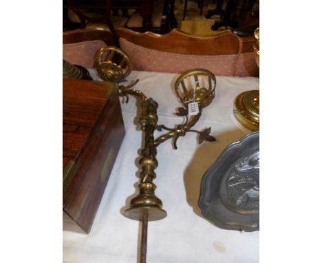 A 19th century Gothic brass church altar double oil lamp stand/base (no fonts).