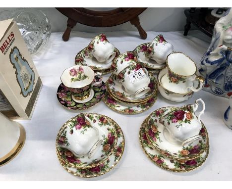 19 pieces of Royal Albert Old Country Roses teaware 1st quality and Royal Albert pitcher plant cup and saucer