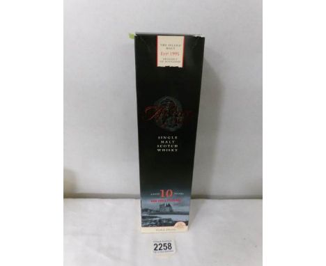 A bottle of The Arran Malt 10 year old single malt Scotch whisky.