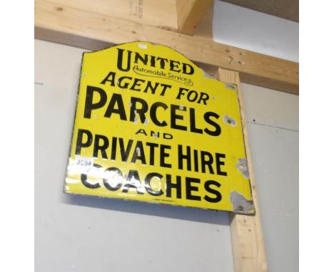 A double sided enamel sign for United Automobile Services (Approximately 17" x 18").