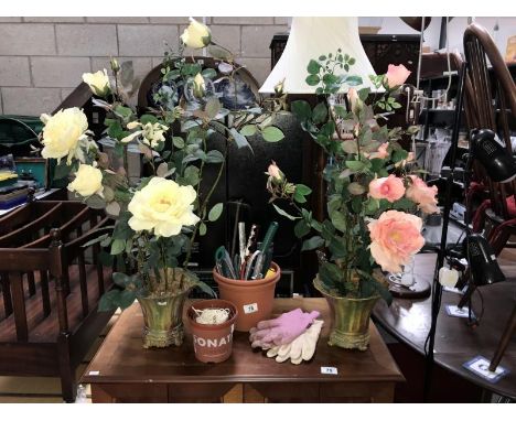 A quantity of plant pots, tools and faux flowers