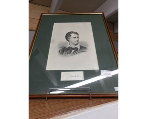 A framed and glazed portrait of Lord Byron with signature underneath (not authenticated).