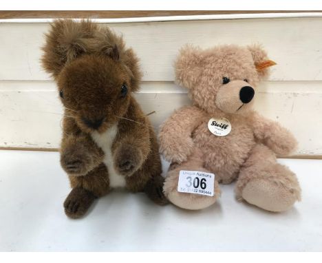 A Steiff teddy bear and Kosen squirrel