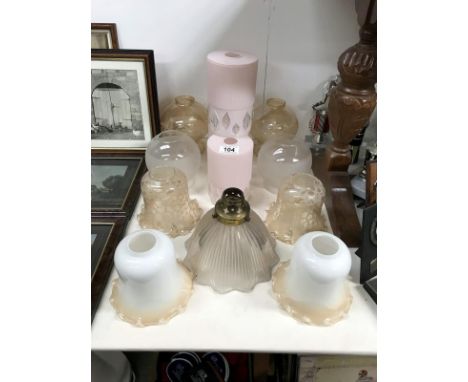 13 assorted glass lamp shades and funnels