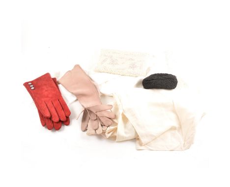 Vintage lace, nightgown, gloves and evening bags.