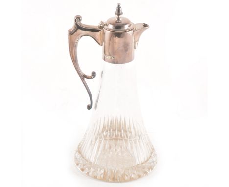Edwardian style silver-mounted claret jug, by R Carr, Sheffield 2003, plain mount, scrolled handle, 30cm.