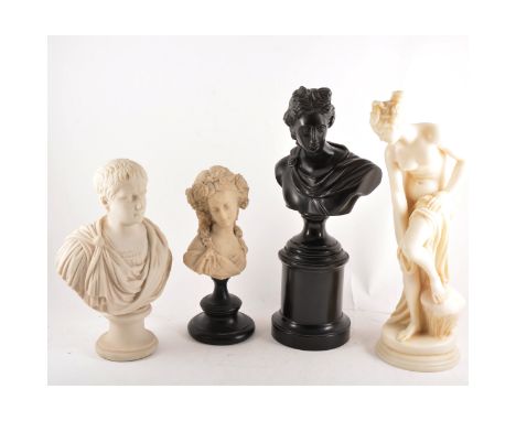 A reconstituted portrait bust, Emperor Napoleon, 29cm; contemporary bust of Apollo; two other contemporary models; together w