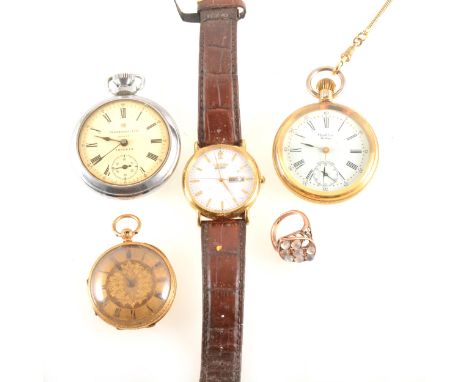 An 18 carat yellow gold open face fob watch, hallmarked outer and inner cases, keywind movement by A Huss &amp; Co, Newcastle