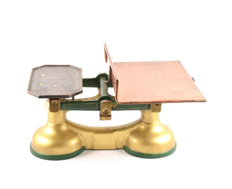 A set of Avery platform scales, repainted, width 46cm.