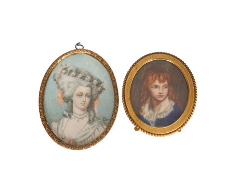 After John Opie (1761-1807), Master William Opie, portrait miniature, watercolour on ivory, in a beaded gilt brass frame, ove