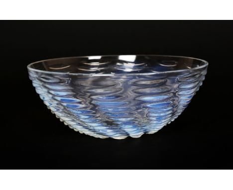 "Ondes", a Lalique opalescent glass bowl, the circular bowl moulded with waves, stencilled R. LALIQUE FRANCE. Diameter 20.5cm