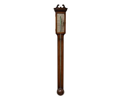 A 19th Century mahogany stick barometer, signed Adie & Son, Edinburgh, with swan-neck pediment above a silvered dial, with sc