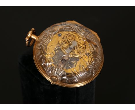 A fine verge pocket watch in a consular rock crystal case, c. 1750, signed J.J. Bourdillat, Paris, with full plate gilt fusee