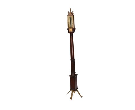 A mahogany and brass cistern stick barometer, in the manner of Daniel Quare, signed Bracegirdle, London, the brass break arch