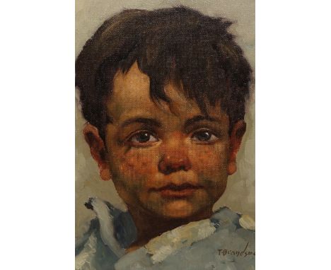Jeanne Brandsma (Belgium, 1902-1992), Portrait of a street urchin, signed lower right, oil on canvas, framed. 29cm by 23cm