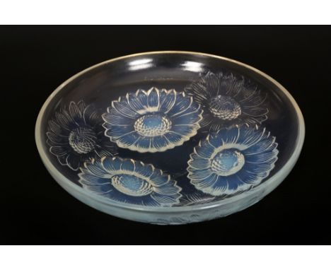 "Vernon", a Lalique bowl, moulded to the exterior with Sunflower heads, moulded R. LALIQUE FRANCE mark. Diameter 21.5cm