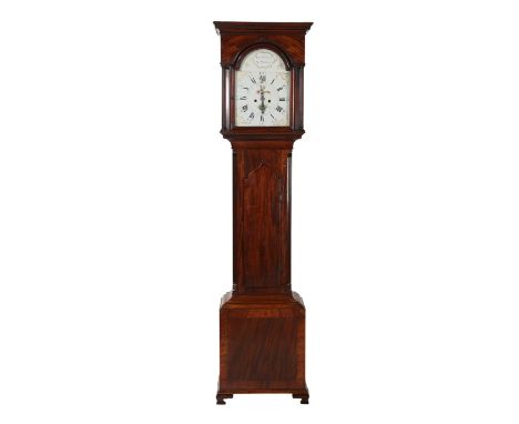 A mahogany eight day longcase clock, signed Saml Robson, N. Shields, the painted 13" break arch dial with centre seconds, the