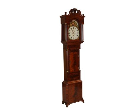 A mahogany eight day longcase clock, signed Thomas & Son, Bilston, the 14" painted dial with subsidiary seconds and date cale