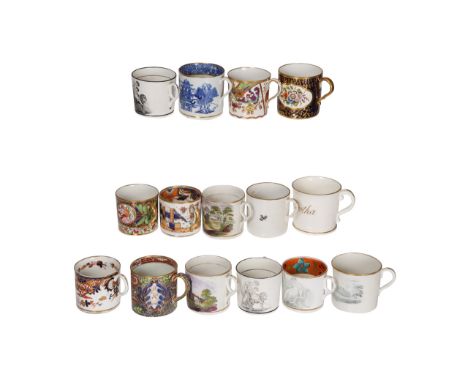 A collection of fifteen coffee cans, predominantly early 19th Century, including Spode, New Hall and Coalport.