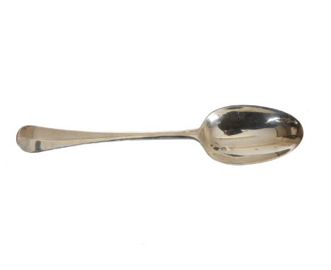 A George III silver table spoon, Robert Sallam, London 1770, Hanoverian pattern with long drop bowl, engraved R (over) WS. 2.