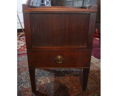 A George III mahogany bedside commode, with tambour shutter, H.80 W.54 D.46cm 