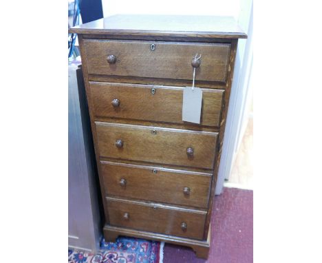 An early 20th century oak pedestal chest, with five graduating drawers, raised on bracket feet, H.103 W.54 D.46cm 