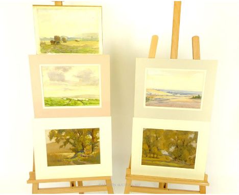 Felix Andrews, (20th century British) a collection of five pictures: a pastel of a man leaning against a tree and other water