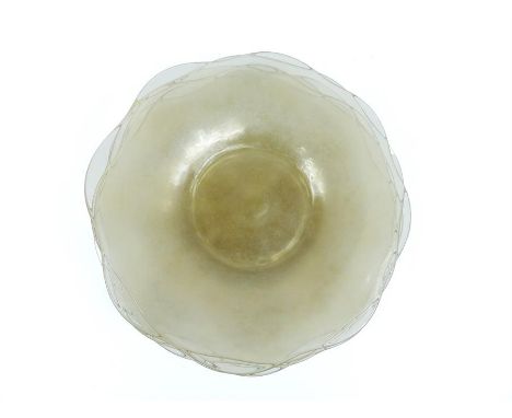 A vintage set of six, hand-blown, Italian clear-glass plates (ice-cream plates) with delightful waved rims and a large pontil