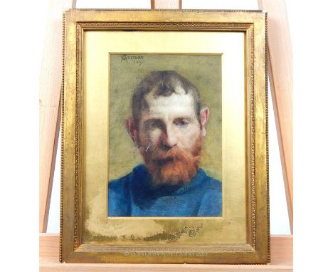 Grierson, A portrait of a bearded gentleman in a blue sweater, watercolour on paper, signed and dated 1887 in brown hand-writ