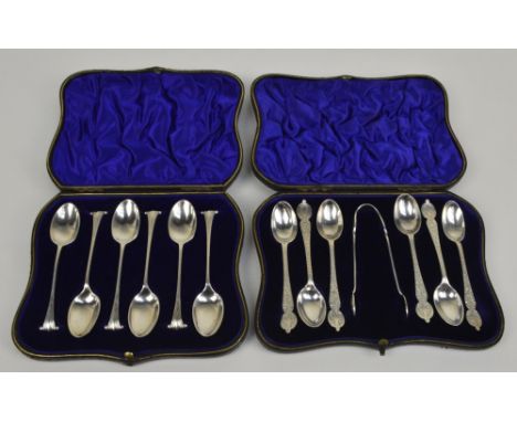 WILLIAM HUTTON & SONS LTD; a cased set of six Edward VII hallmarked silver coffee spoons with bright cut floral decoration wi