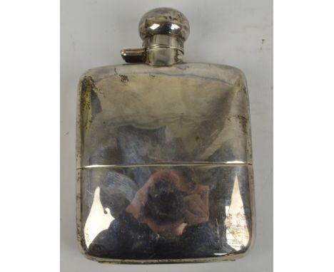 ROBERT PRINGLE & SONS; a George V hallmarked silver hip flask with hinged screw cap and conforming cup, Chester 1927, height 