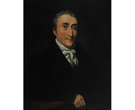 19TH CENTURY ENGLISH SCHOOL; oil on canvas, 'Mr Pierpoint', a half length portrait study of the merchant from Blackburn weari