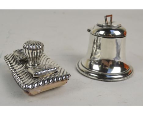 A & J ZIMMERMAN LTD; a George V hallmarked silver bell shaped loaded inkwell with hinged lid, Birmingham 1913, height 9cm and