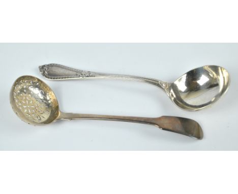 GEORGE ADAMS (CHAWNER & CO); a Victorian hallmarked silver sauce ladle with circular bowl and crested finial, London 1853, le