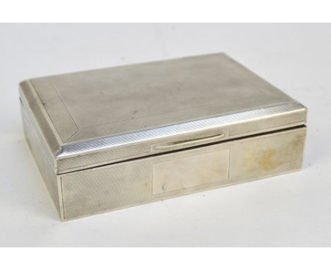 WALKER & HALL; a George VI hallmarked silver overall engine turned decorated rectangular cigarette box with vacant rectangula