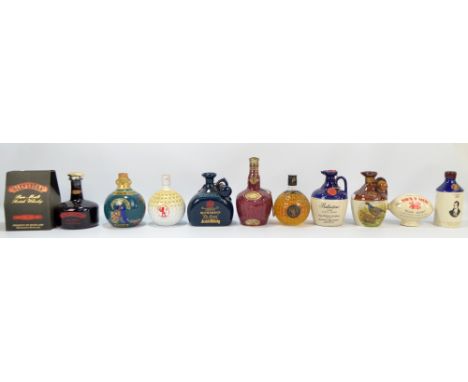 WHISKY; a mixed lot of ceramic whisky decanters/flagons including Royal Salute, The Black Prince, etc, various capacities and