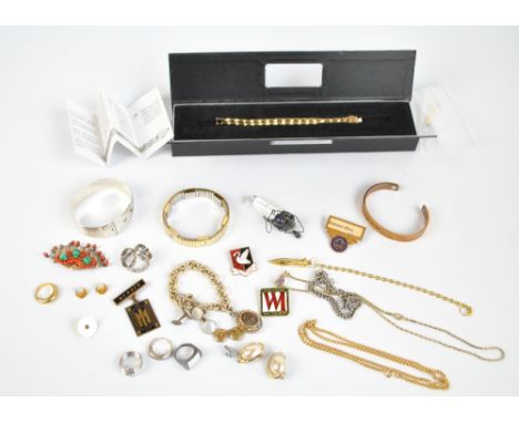 A small group of costume jewellery to include gold plated necklaces, mother of pearl cufflinks and dress studs, also a sterli