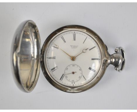 BROCKBANK & ATKINS OF LONDON; an early 19th century hallmarked silver key wind full hunter pocket watch, the circular enamel 