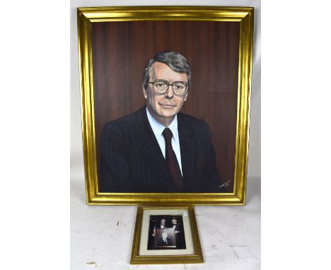 ROBERT DAWSON; oil on card, portrait of Sir John Major, signed and dated 1993, 75 x 62cm, sold with a photograph of Sir John 